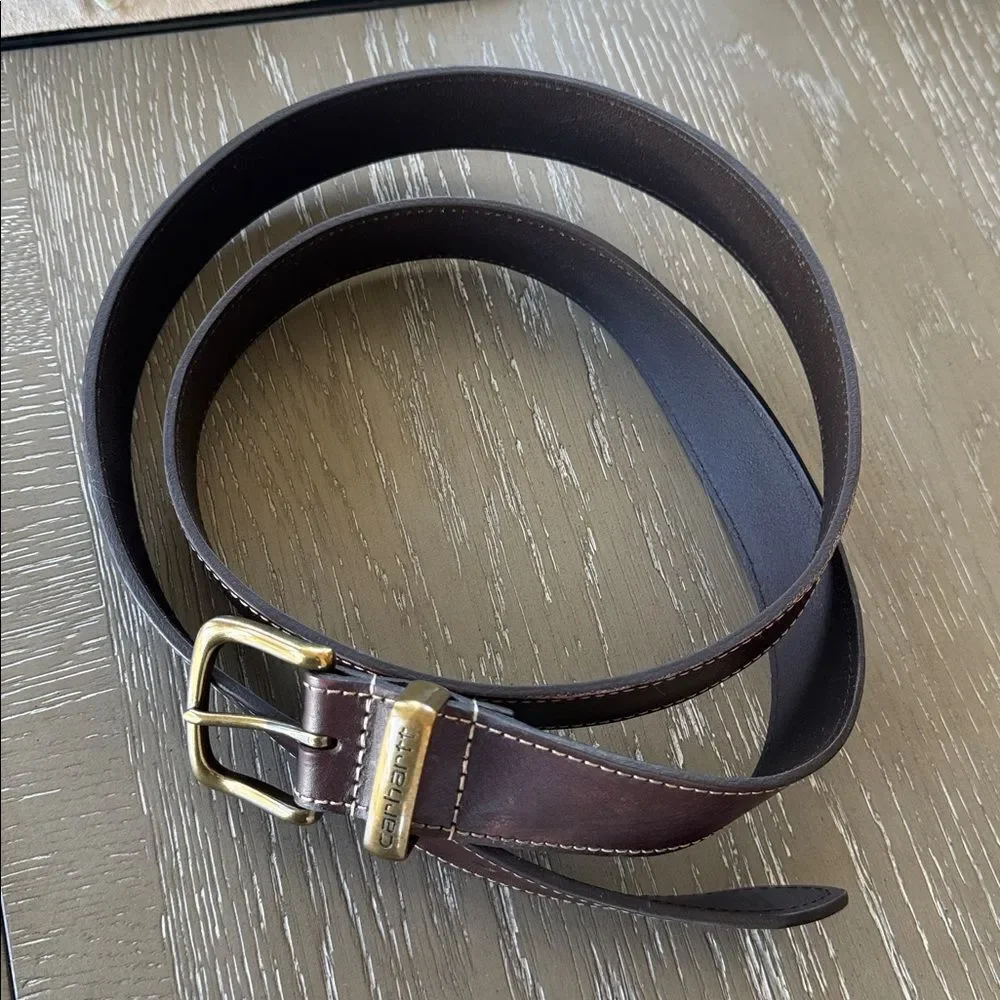 Carhartt Dark Brown Genuine Leather Belt with Buckle Casual Men’s Size 52 GUC